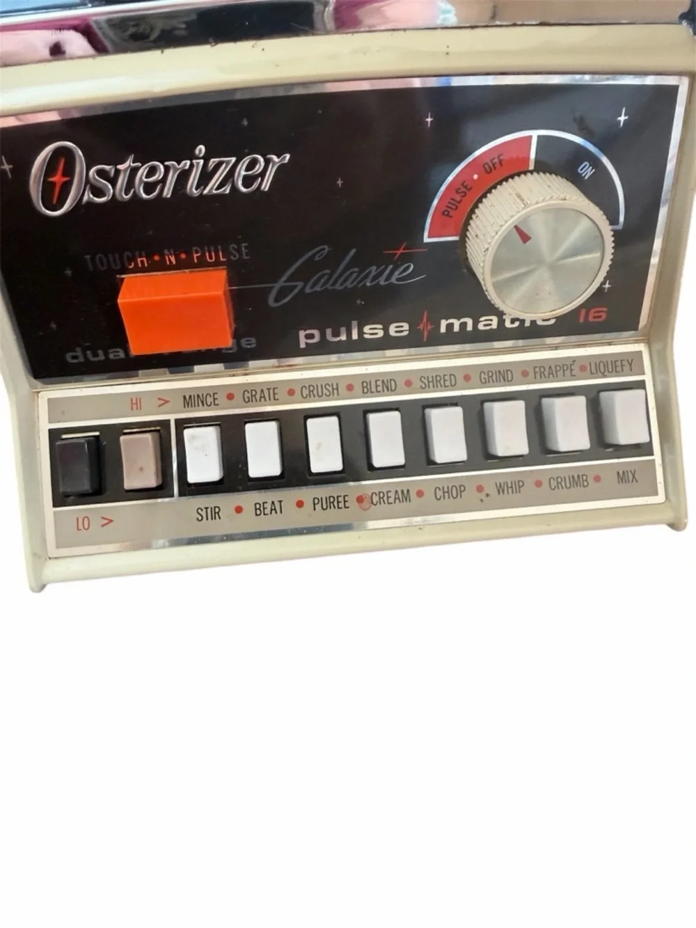 Oster Galaxie Pulse-Matic Control Panel in Black, Cream and Orange